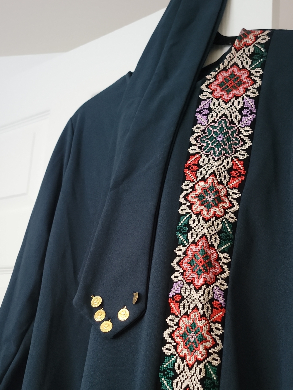Dark Teal Tunic with Embroidered Tatreez Trim